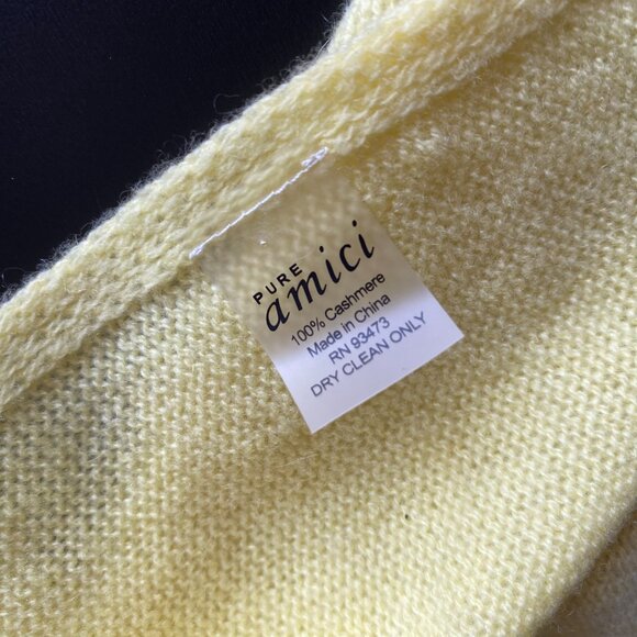 Pure Amici 100% Cashmere Body Wrap Knit Large Scarf Lemon Yellow 25"x71" - Picture 2 of 9